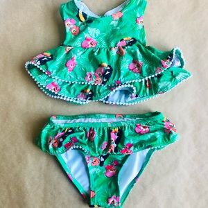 Janie and jack green two piece green ruffle swimsuit size 5